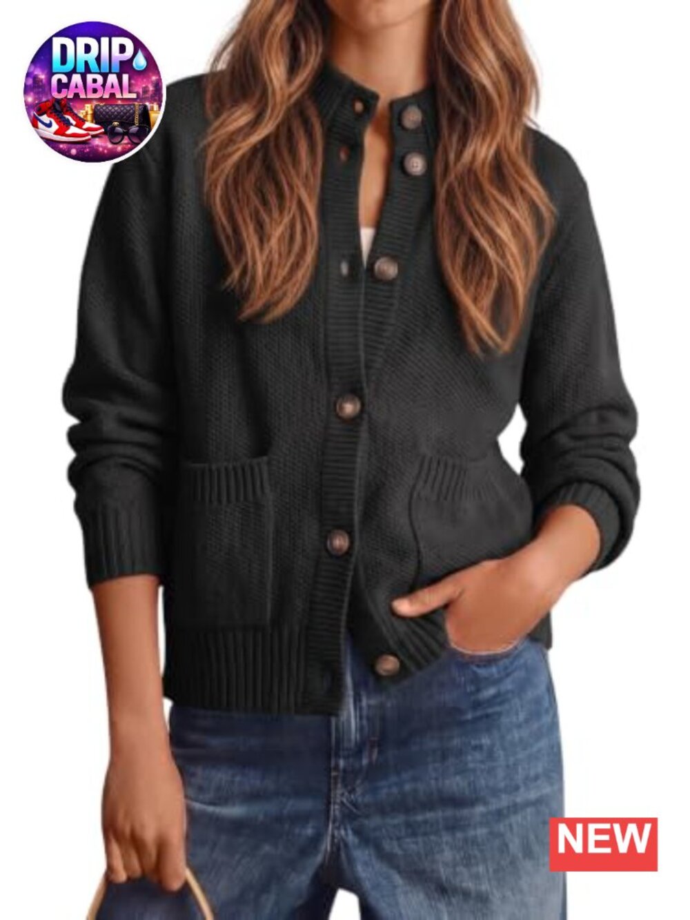 Chunky Knit Cardigan Long Sleeve Mock Neck Button Down Ribbed